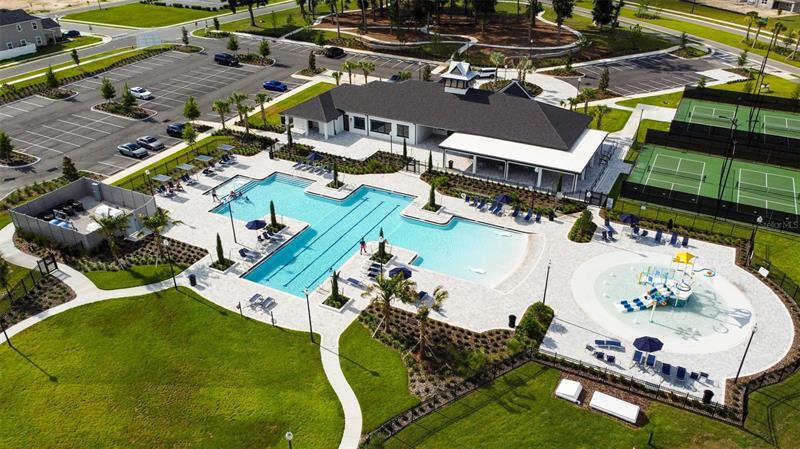 Aerial view of the Marion Ranch resort-style pool and clubhouse